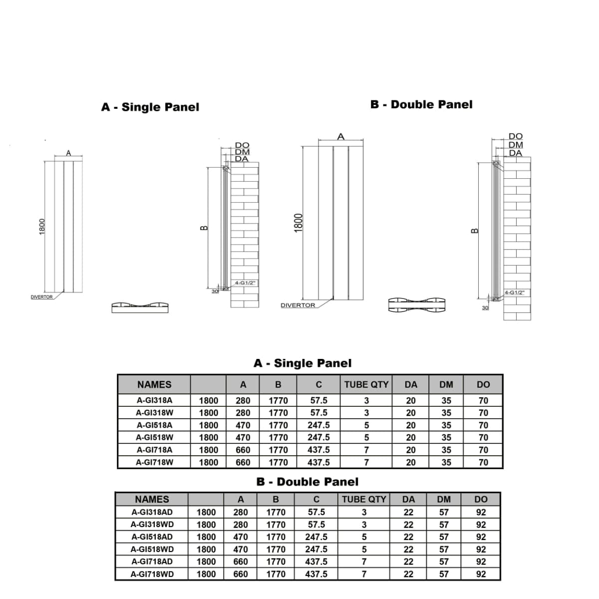 Reina Rads Reina Gio Aluminium Vertical Single Panel Central Heating Designer Rad ...