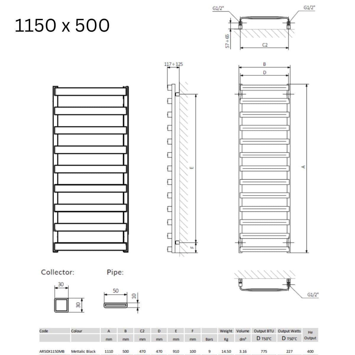 Crosswater Designer Towel Radiator Crosswater Air Designer Towel Radiator in Brushed Brass