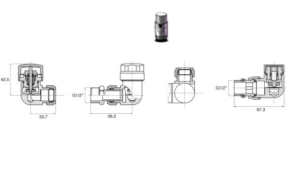 Tissino Hugo2 Double Angle Valves including Thermostatic Head