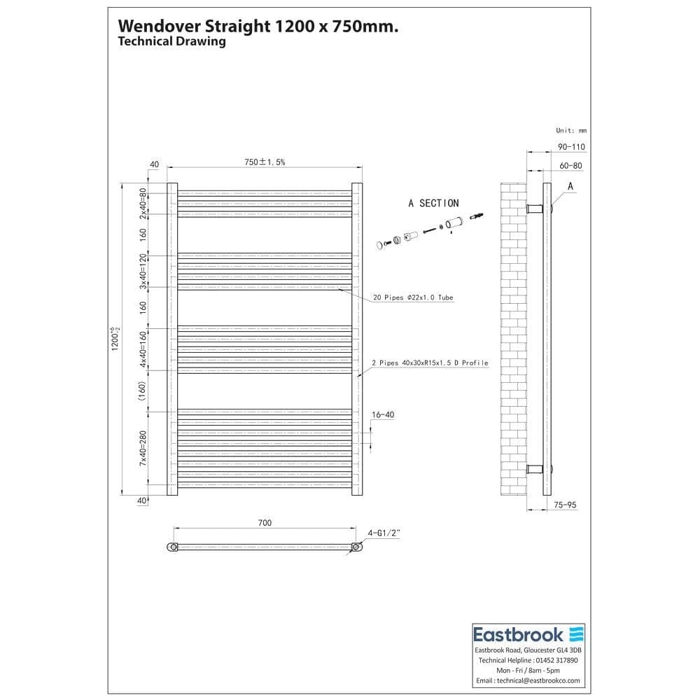 Eastbrook Wendover Straight Vertical Heated Towel Rail in Matt Black