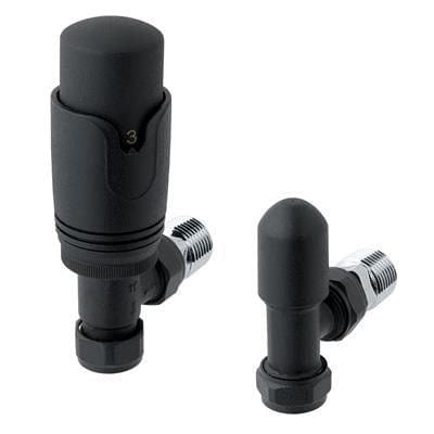 Totally Rads Eastbrook Biava Thermostatic Angled Radiator Valve and Lockshield - Matt Black - 41.3025