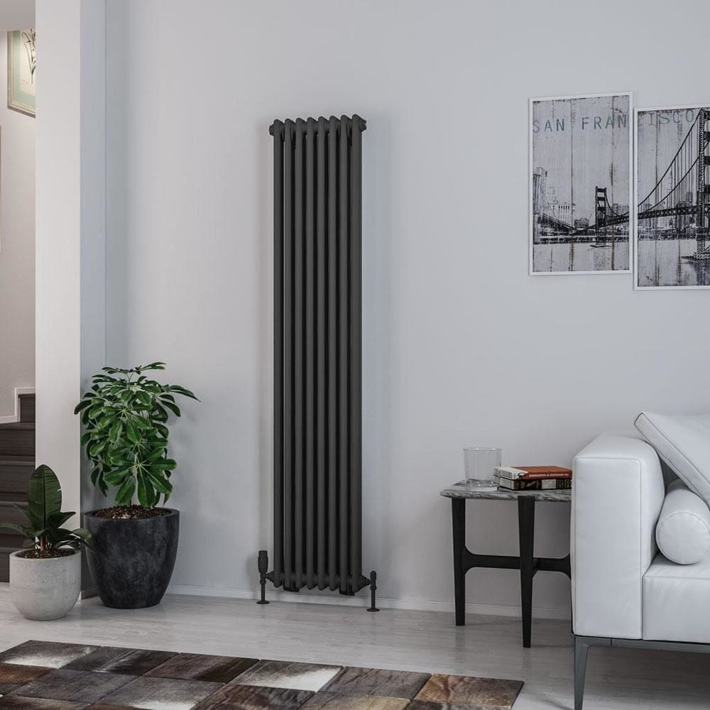 Eastbrook Column Radiator Eastbrook Rivassa Traditional 2 Column Radiator in Matt Anthracite 1800 x 383 / Central Heating