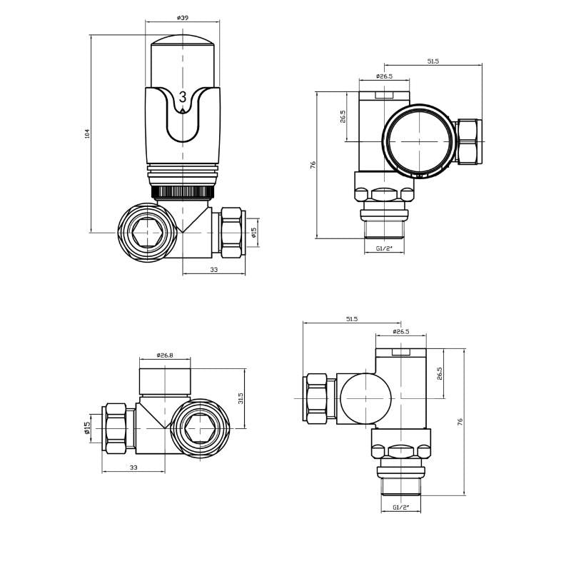 Eastbrook Dual Fuel TRV Thermostatic Radiator Valves 15mm in Matt Anthracite
