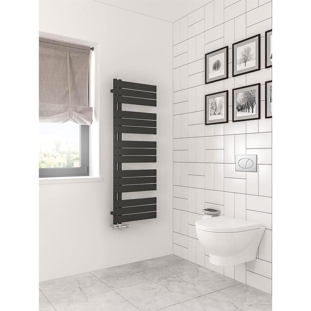 Eastbrook Designer Towel Radiator Eastbrook Helmsley Straight Vertical Designer Towel Rail in Matt Black 1400 x 500 / Electric Only