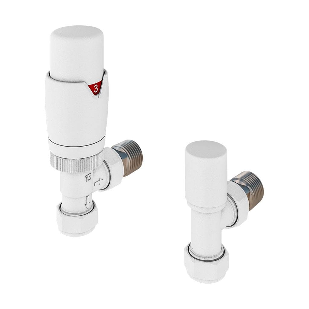 Eastbrook Radiator Valve Eastbrook Darlington Angled Thermostatic Radiator Valve with Lockshield (Pair) Matt White