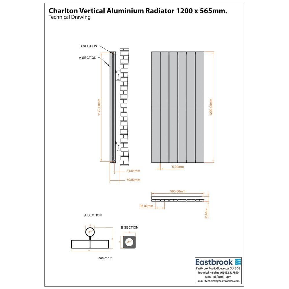 Eastbrook Panel Radiators Eastbrook Charlton Vertical Designer Radiator in Matt Black