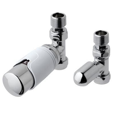 Totally Rads Eastbrook Biava Thermostatic Straight Radiator Valve and Lockshield - Chrome/White - 12.048