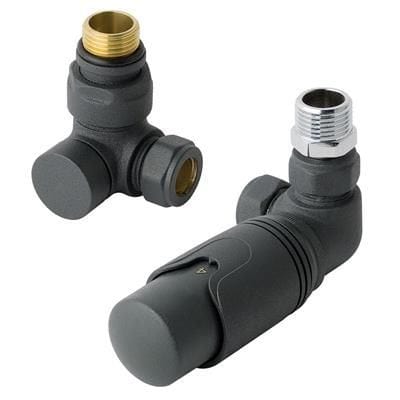 Totally Rads Eastbrook Biava Thermostatic Corner Radiator Valve and Lockshield - Matt Anthracite - 12.056