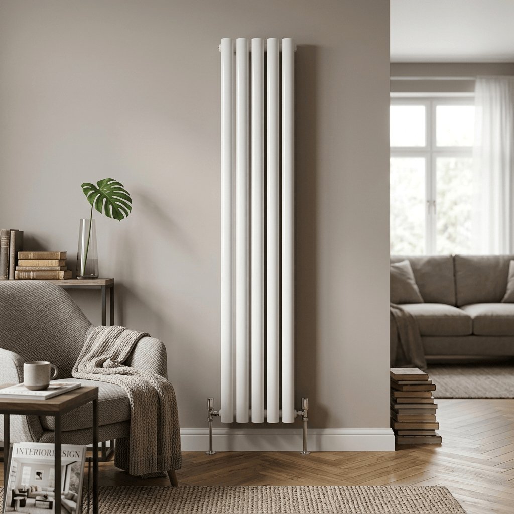 Aquarius Bathrooms Column Radiator Aquarius Athens Single Vertical Column Radiator in White 1800 x300mm