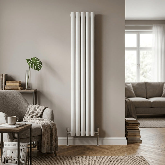 Aquarius Bathrooms Column Radiator Aquarius Athens Single Vertical Column Radiator in White 1800 x300mm