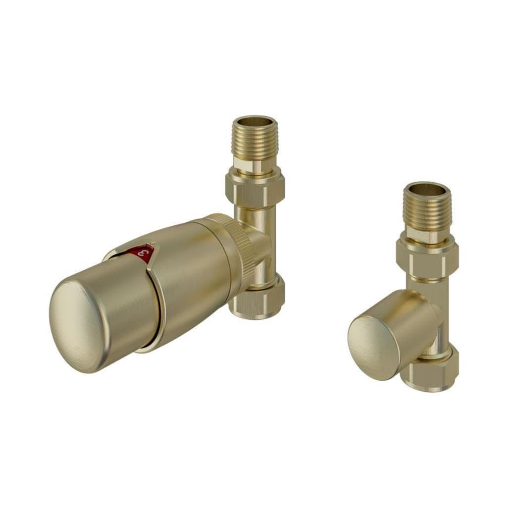 Eastbrook Radiator Valve Eastbrook Darlington Straight Thermostatic Radiator Valve with Lockshield (Pair) Brushed Brass