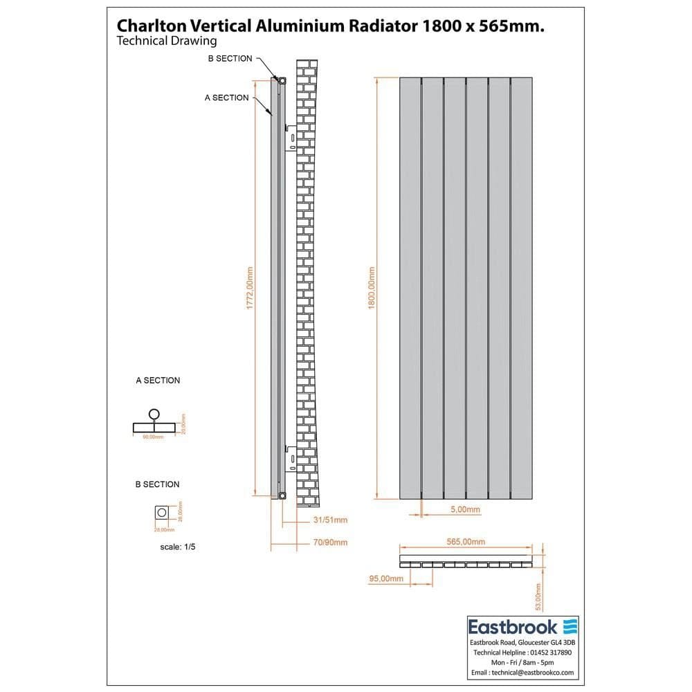 Eastbrook Panel Radiator Eastbrook Charlton Vertical Designer Radiator in Matt White