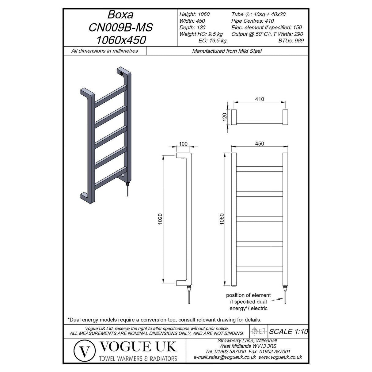 Vogue Boxa Straight Designer Towel Radiator in Chrome