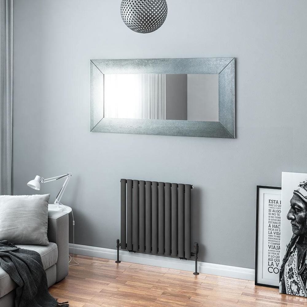 Eastbrook Panel Radiator Eastbrook Tunstall Straight Horizontal Designer Radiator in Matt Anthracite 600 x 648mm