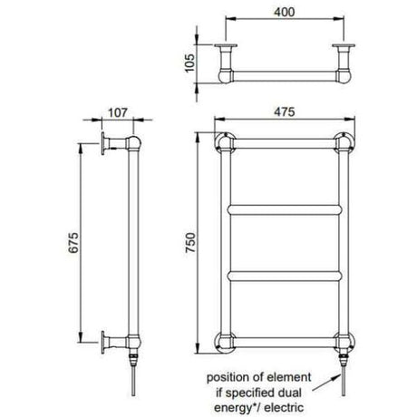 Vogue Traditional Towel Rails Vogue Vintage Traditional Straight Towel Radiator in Chrome