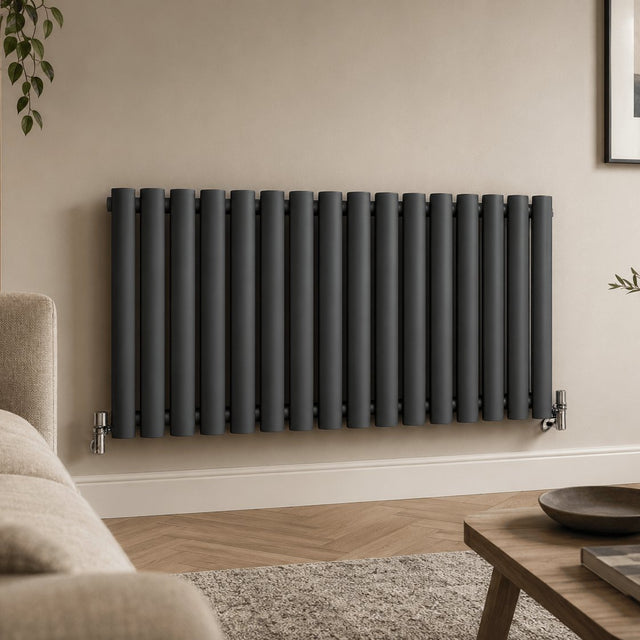 Aquarius Bathrooms Column Radiator Aquarius Athens Single Horizontal Column Radiator in Anthracite 600 x 960mm / Anthracite