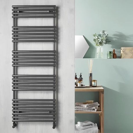 Redroom Designer Towel Radiators Redroom TT Lux Straight Vertical Heated Towel Rail in Matt Black 1355 x 496
