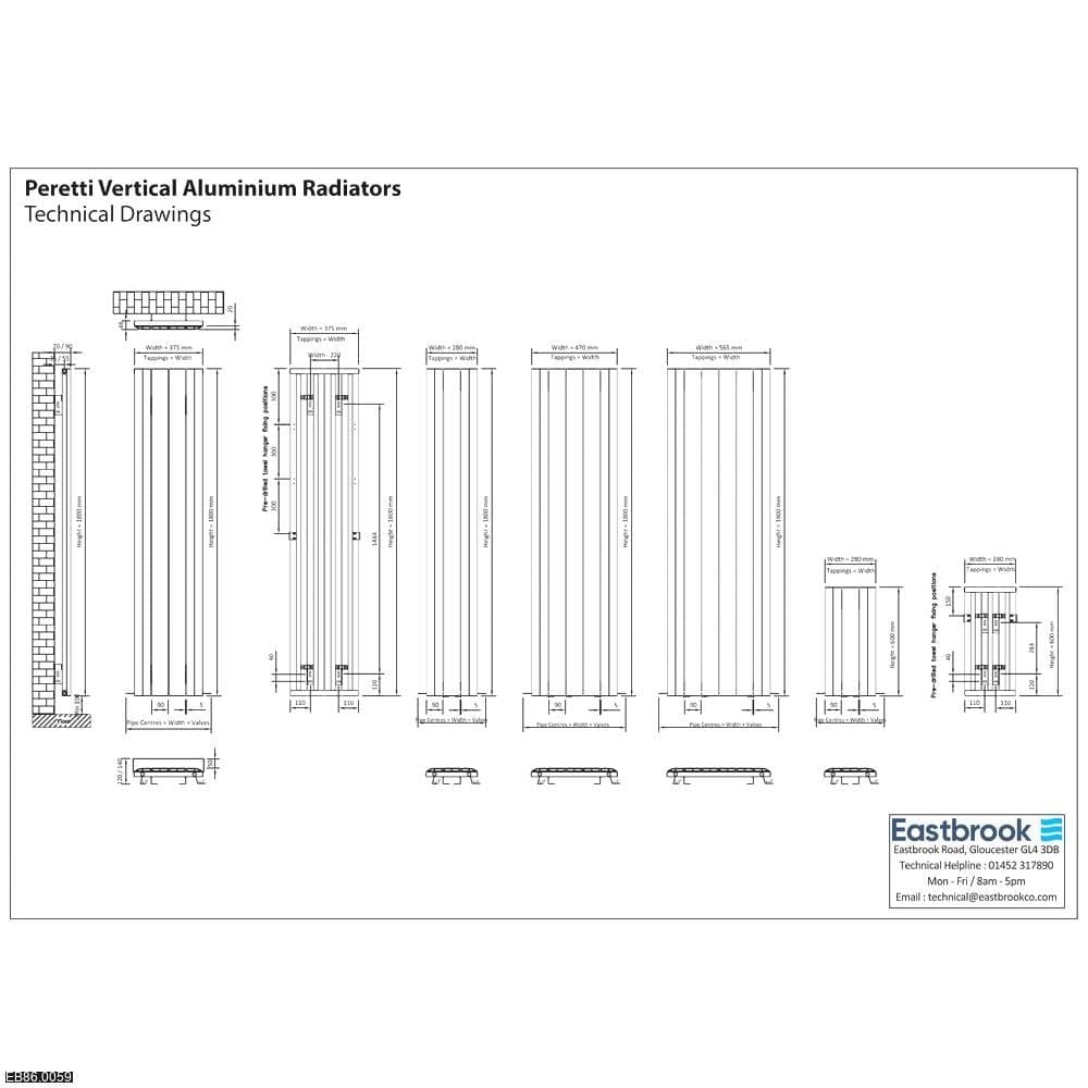 Eastbrook Peretti Straight Vertical Aluminium Radiator in Matt White