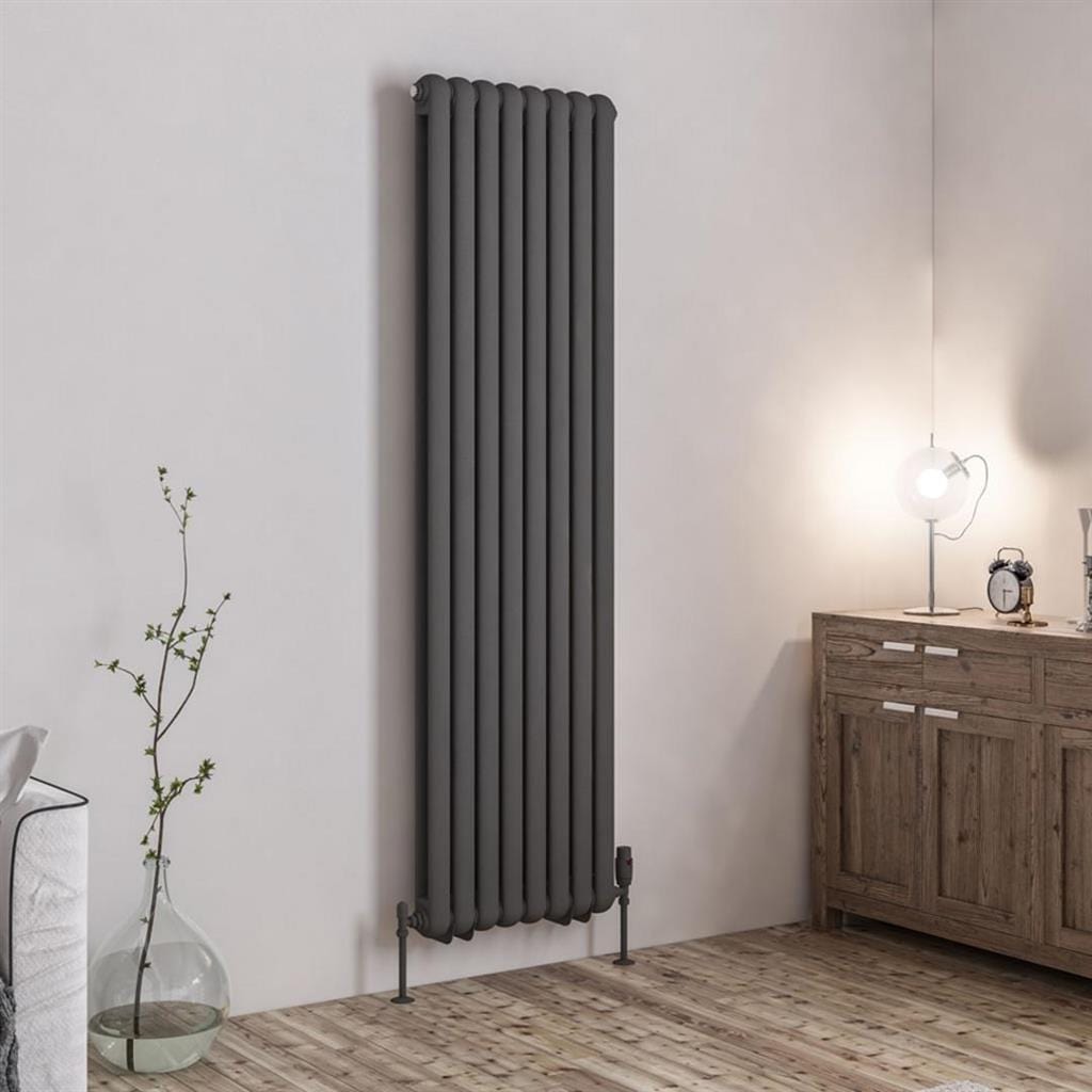 Eastbrook Column Radiators Eastbrook Rubano Straight Vertical Traditional Column Radiator in Matt Anthracite 1800 x 503 / Central Heating