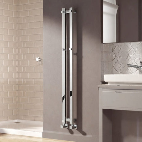 Reina Designer Towel Radiator Reina Todi Heated Vertical Towel Rail with Hooks - 1200 x 108 mm - in Chrome