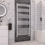 Totally Rads Ladder Rails Eastbrook Wendover Curved Vertical Heated Towel Rail in White 1600 x 750 / Dual Fuel