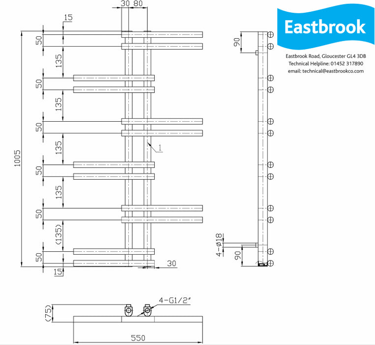 Eastbrook Pesaro Straight Vertical Heated Towel Rail in Chrome