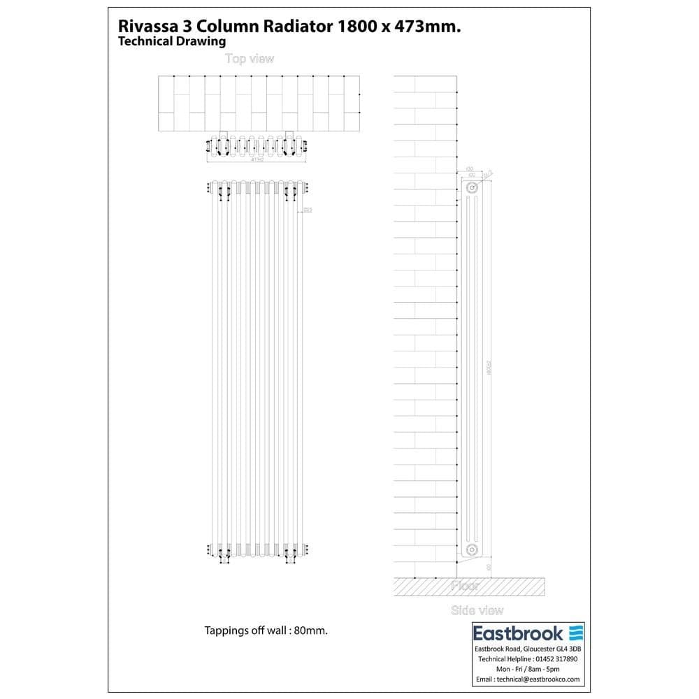 Eastbrook Column Radiator Eastbrook Rivassa Traditional 3 Column Radiator in Chrome Effect