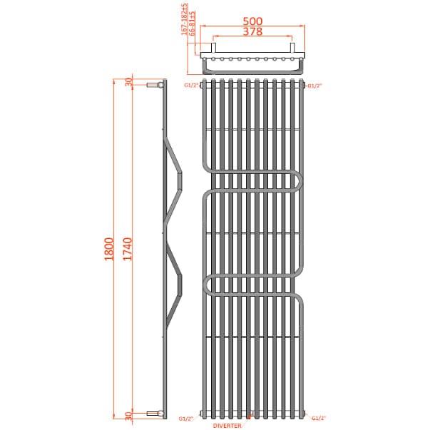 Reina Designer Towel Radiator Reina Aletta Central Heating Towel Radiator - 1800 x 500mm