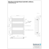 Eastbrook Ladder Rail Eastbrook Wendover Straight Heated Towel Rail in Black Gold
