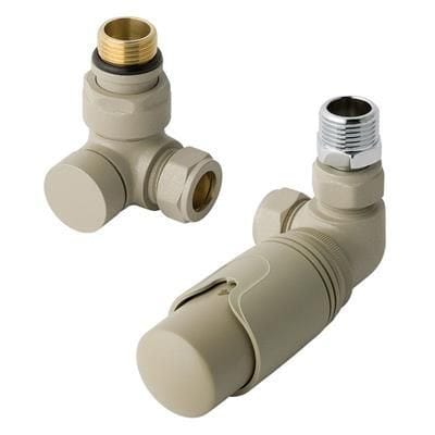 Totally Rads Eastbrook Biava Thermostatic Corner Radiator Valve and Lockshield - Matt Cappuccino - 12.055