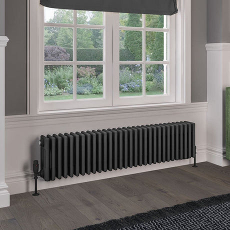 Eastbrook Column Radiators Eastbrook Rivassa Traditional 4 Column Radiator in Matt Anthracite 300 x 1373 / Electric Only