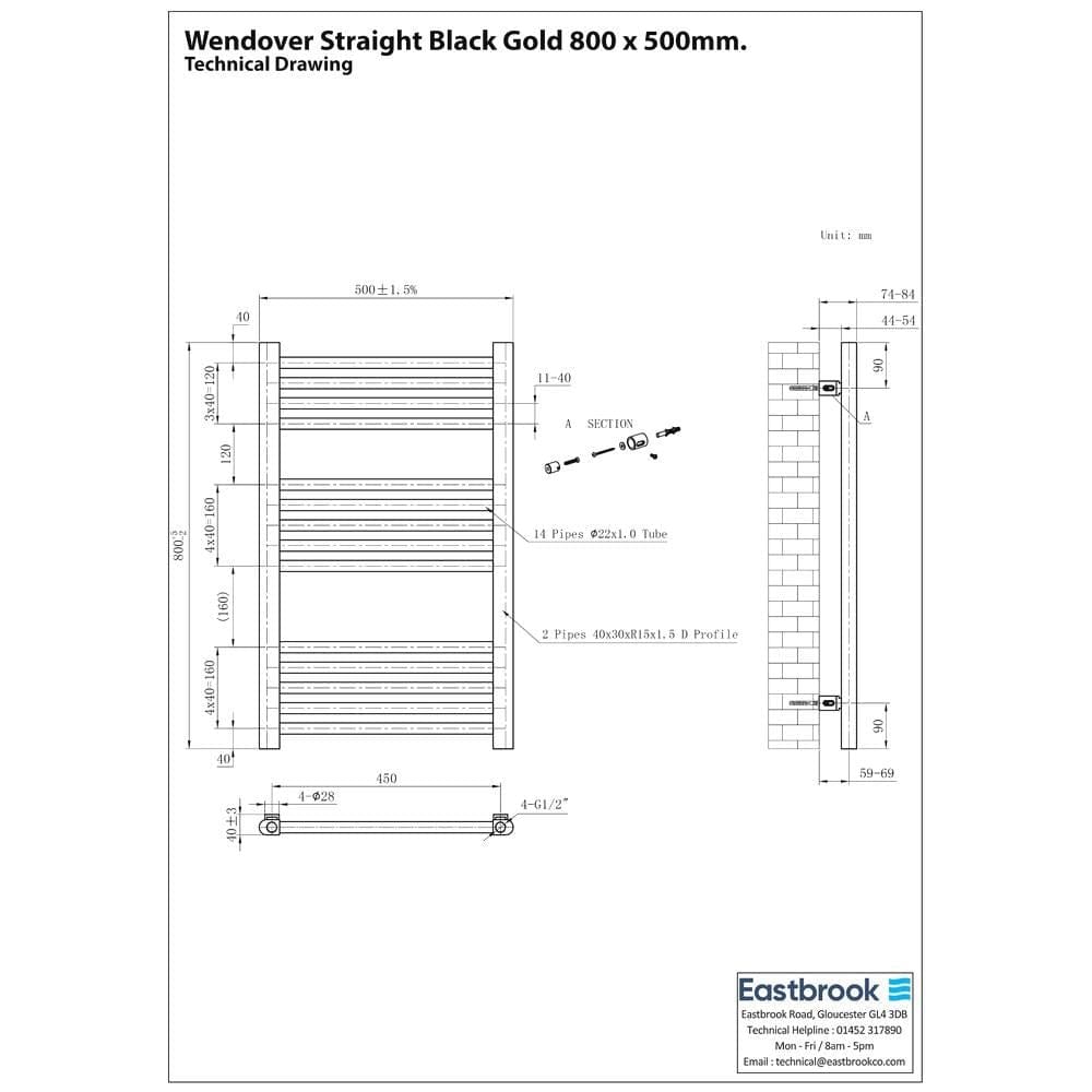 Eastbrook Wendover Straight Heated Towel Rail in Black Gold