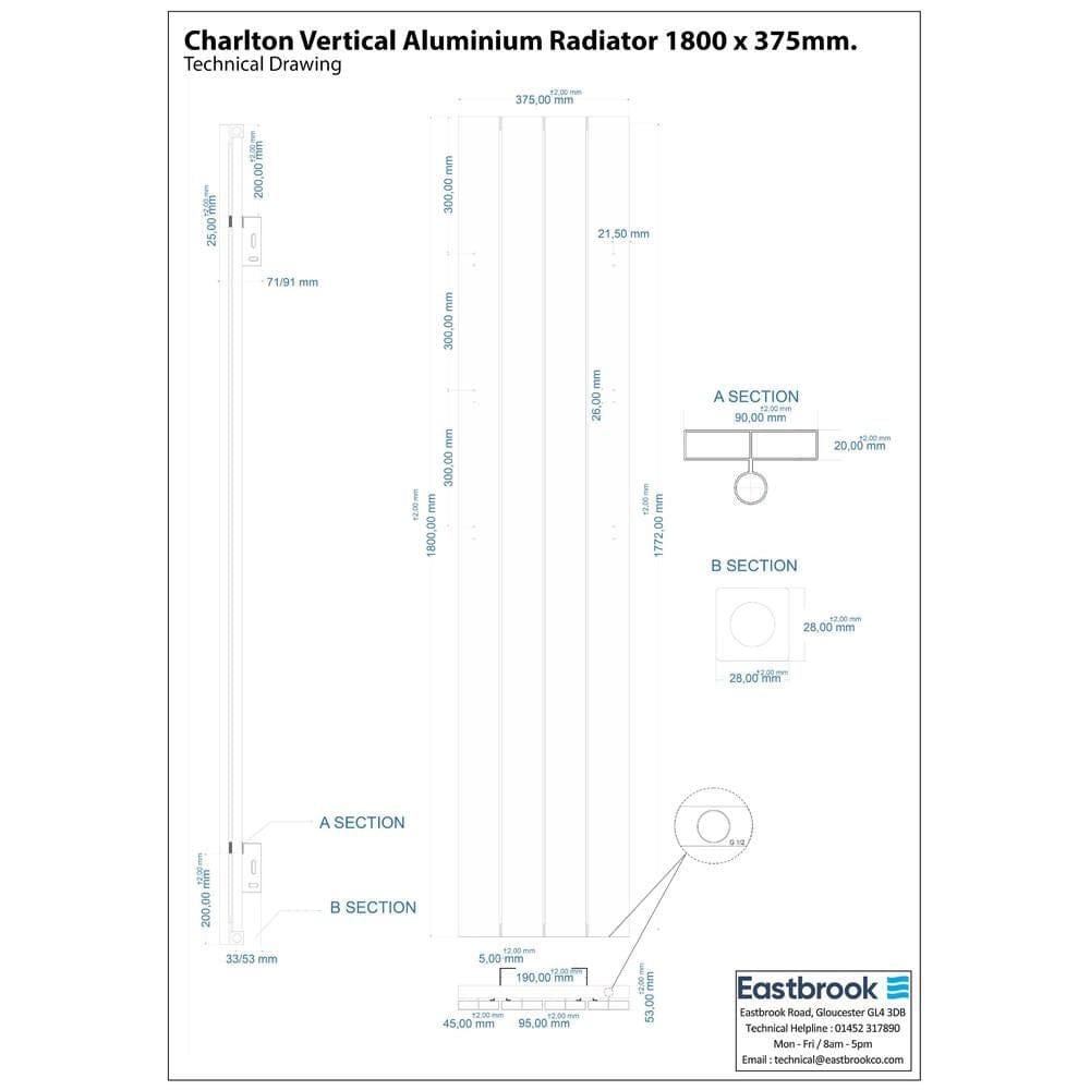 Eastbrook Panel Radiator Eastbrook Charlton Vertical Designer Radiator in Matt White