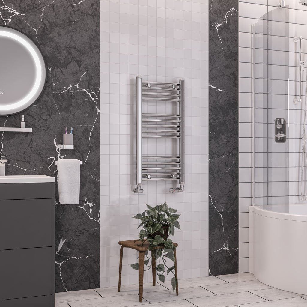 Totally Rads Ladder Rails Eastbrook Wendover Curved Vertical Heated Towel Rail in White 800 x 400 / Electric Only