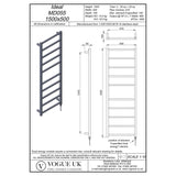 Vogue Vogue Ideal Straight Designer Towel Radiator in Polished Stainless Steel 1500 x 500 / Electric Only
