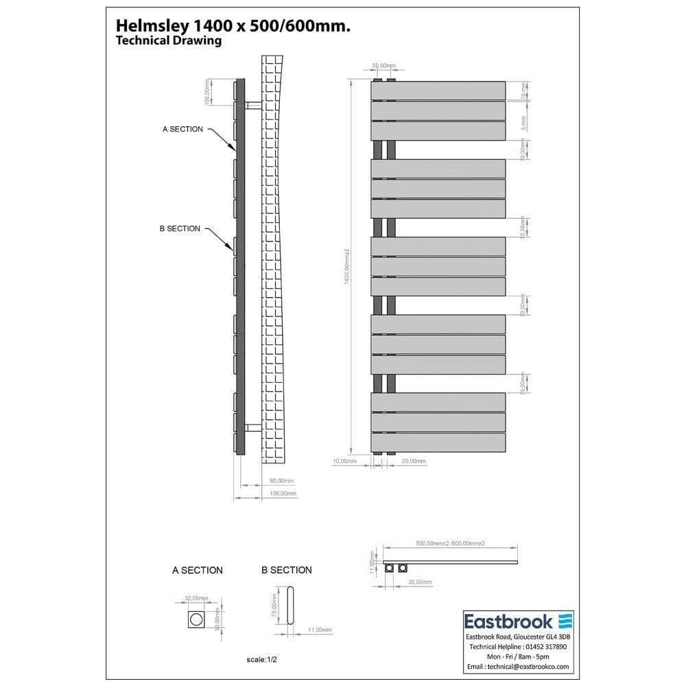 Eastbrook Designer Towel Radiator Eastbrook Helmsley Straight Vertical Designer Towel Rail in Matt Black