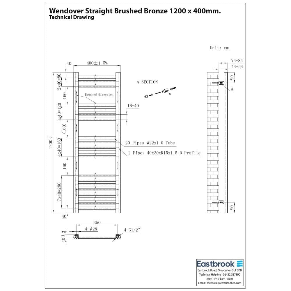 Eastbrook Wendover Straight Heated Towel Rail in Brushed Gunmetal