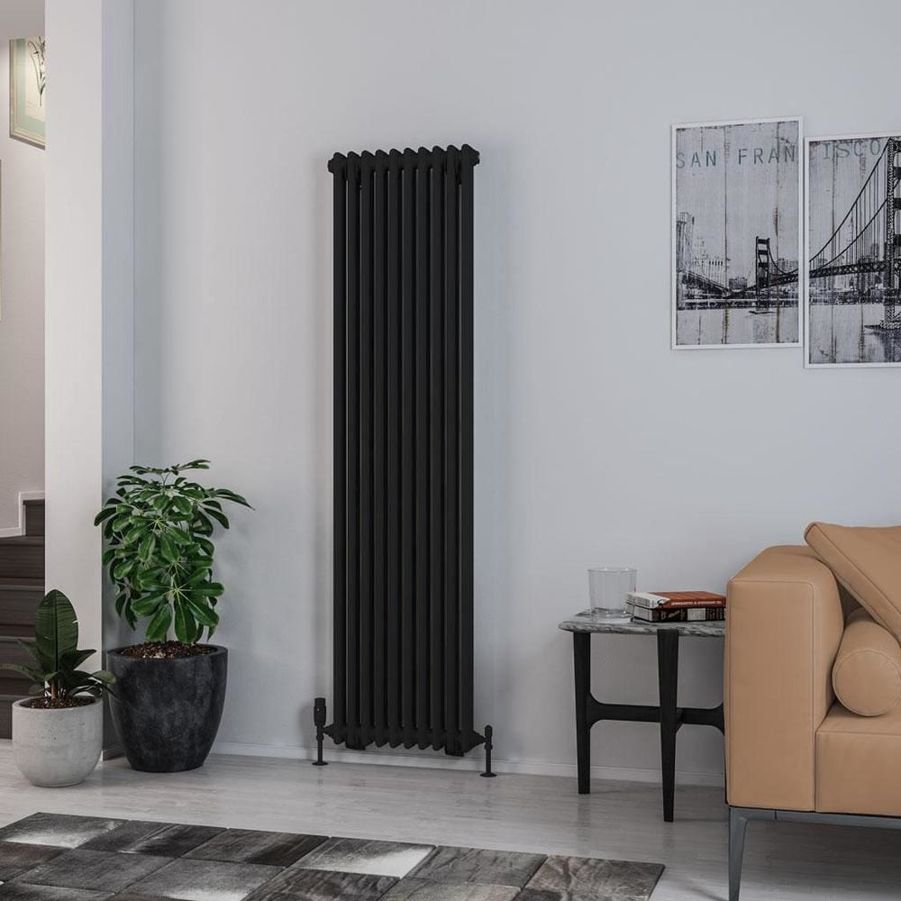 Eastbrook Column Radiator Eastbrook Rivassa Traditional 2 Column Radiator in Matt Black 1800 x 473 / Central Heating