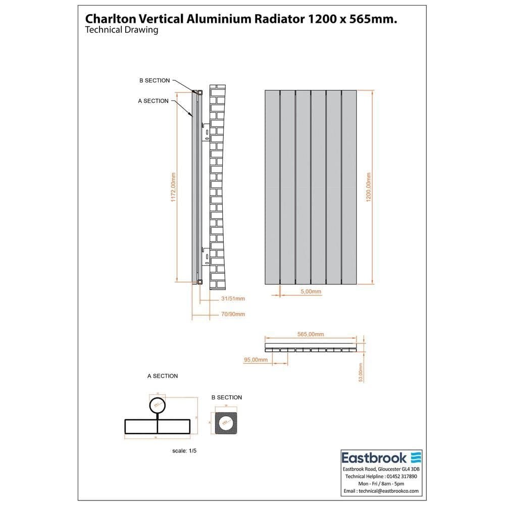 Eastbrook Panel Radiator Eastbrook Charlton Vertical Designer Radiator in Matt White