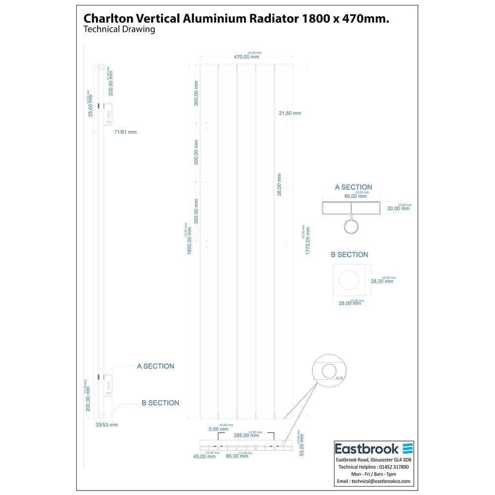 Eastbrook Panel Radiator Eastbrook Charlton Vertical Designer Radiator in Matt White