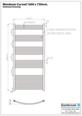 Eastbrook Ladder Rail Eastbrook Wendover Curved Vertical Heated Towel Rail - 1600 x 750mm in Chrome