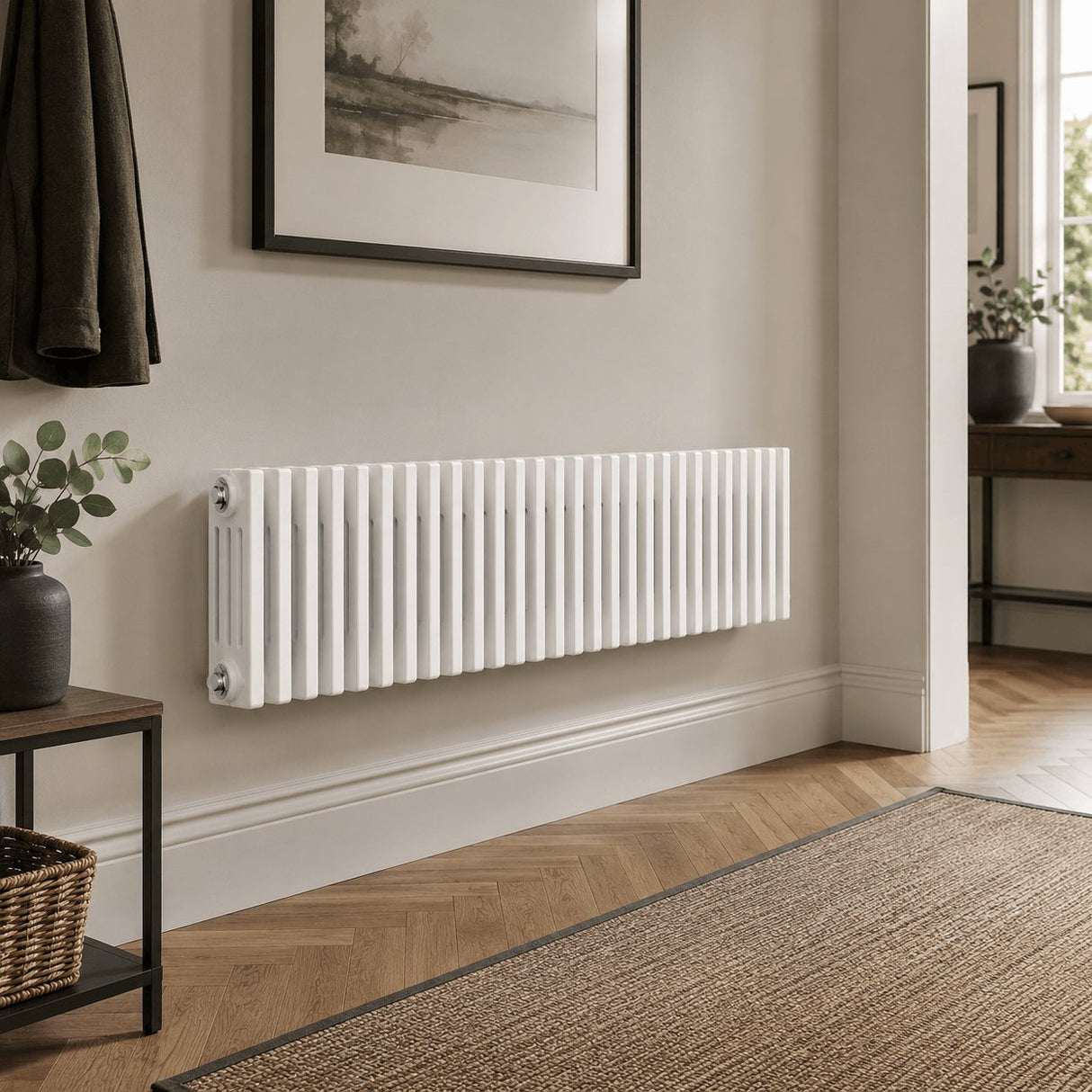 Aquarius Bathrooms Column Radiator Aquarius Foundry Horizontal 4 Column Radiator in White 300mm x 1190mm