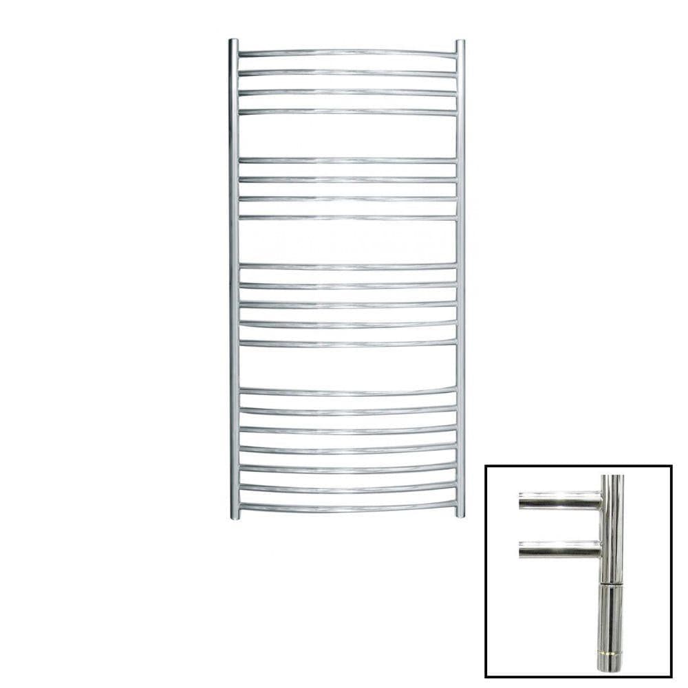 JIS Ladder Rail JIS Sussex Adur Vertical Stainless Steel Curved Heated Towel Rail 1250 x 620mm / Electric Only with Cylindrical Adjustable Element / Polished Chrome