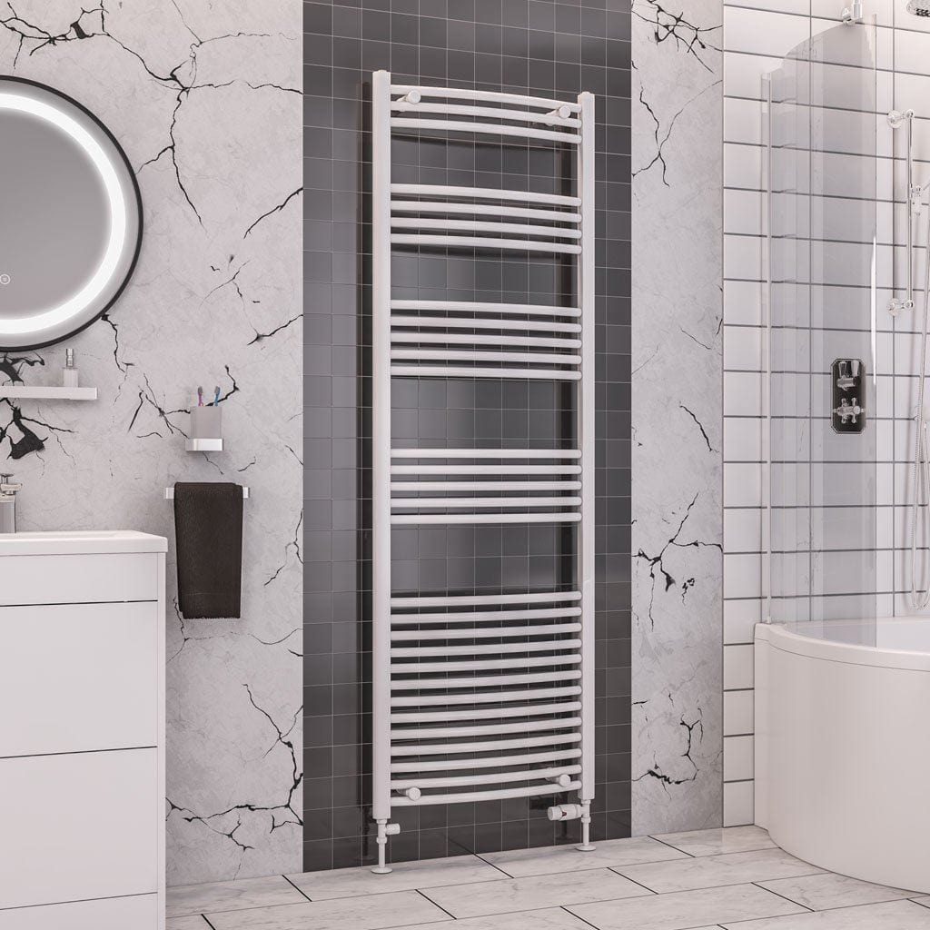 Totally Rads Ladder Rails Eastbrook Wendover Curved Vertical Heated Towel Rail in White 1800 x 600 / Dual Fuel