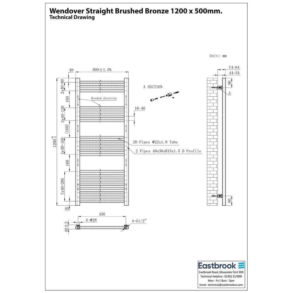 Eastbrook Wendover Straight Heated Towel Rail in Brushed Gunmetal
