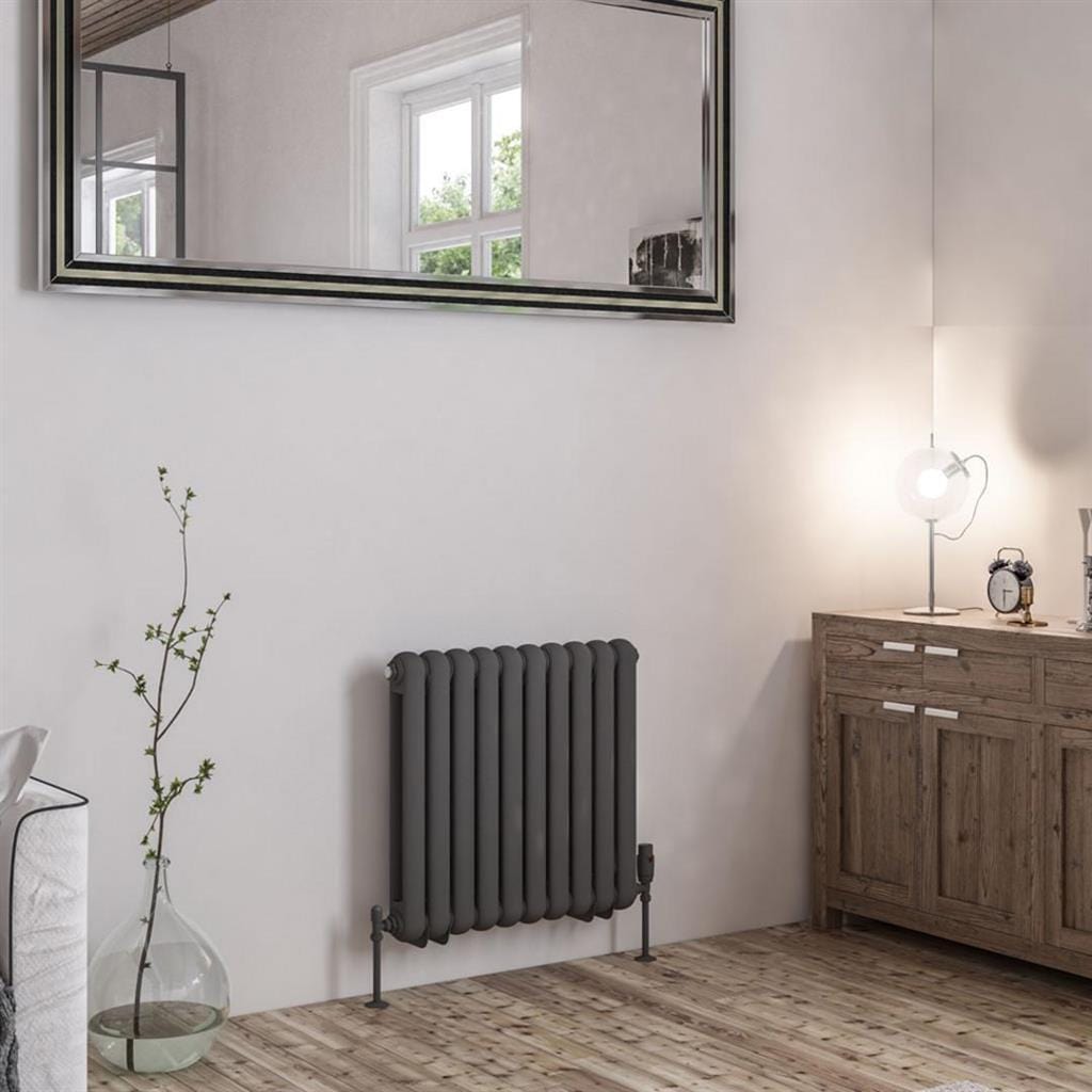 Eastbrook Column Radiators Eastbrook Rubano Straight Horizontal Traditional Column Radiator in Matt Anthracite 600 x 623 / Central Heating