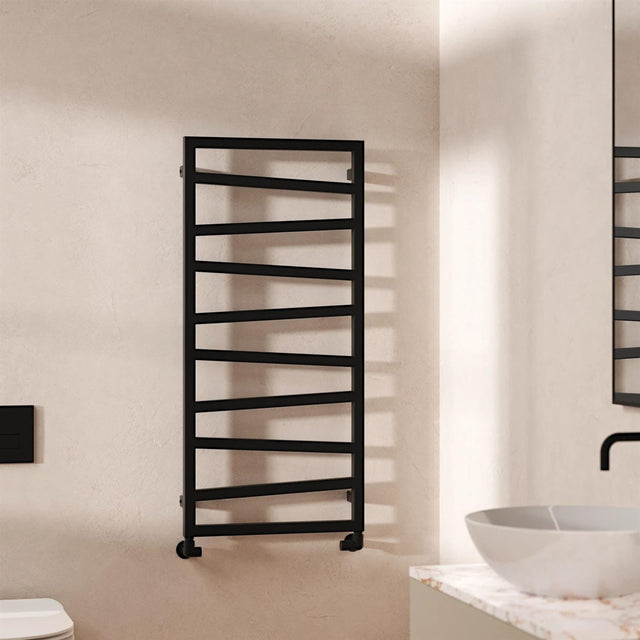 Crosswater Designer Towel Radiator Crosswater Wedge Designer Towel Rail - 500 x 1096 - Metallic Black - Central Heating