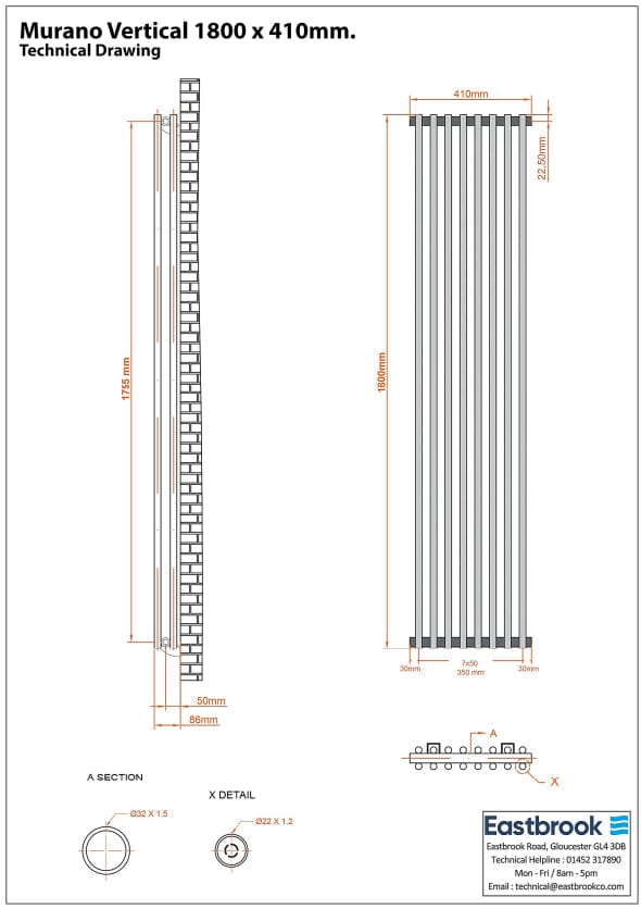 Eastbrook Column Radiator Eastbrook Murano Vertical Designer Radiator in Gloss White