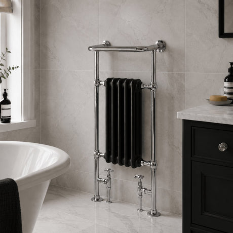 Heritage Traditional Towel Radiator Heritage Baby Clifton Traditional Straight Vertical Heated Towel Radiator - 940 x 498mm in Chrome/Black