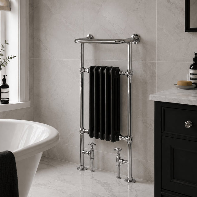 Heritage Traditional Towel Radiator Heritage Baby Clifton Traditional Straight Vertical Heated Towel Radiator - 940 x 498mm in Chrome/Black